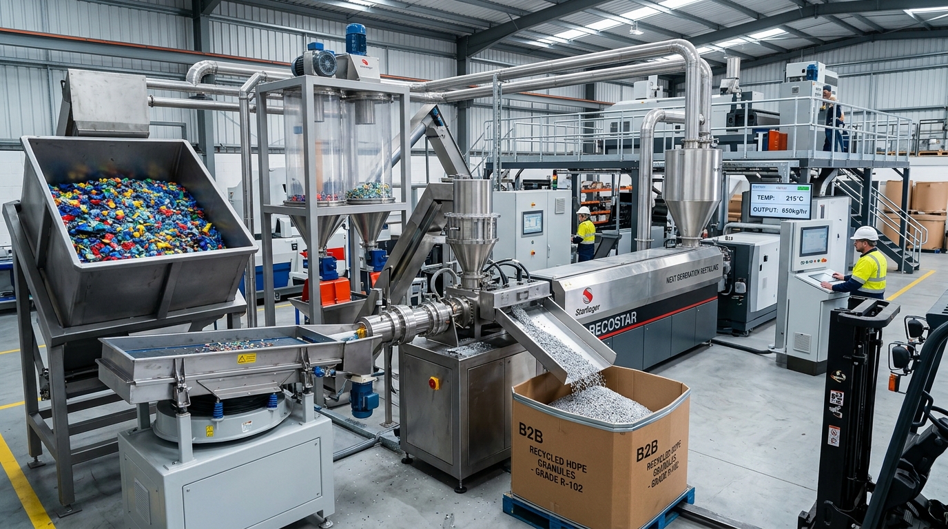 Industrial plastic recycling processing facility